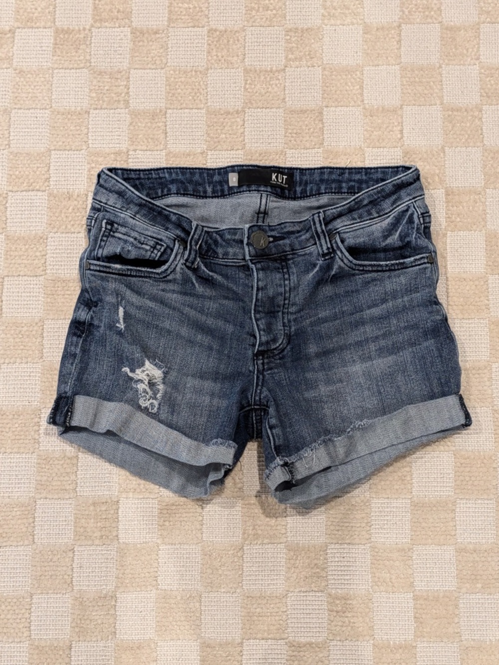 Kut from the Kloth Dark Blue Denim Roll-Cuff Shorts Size 0